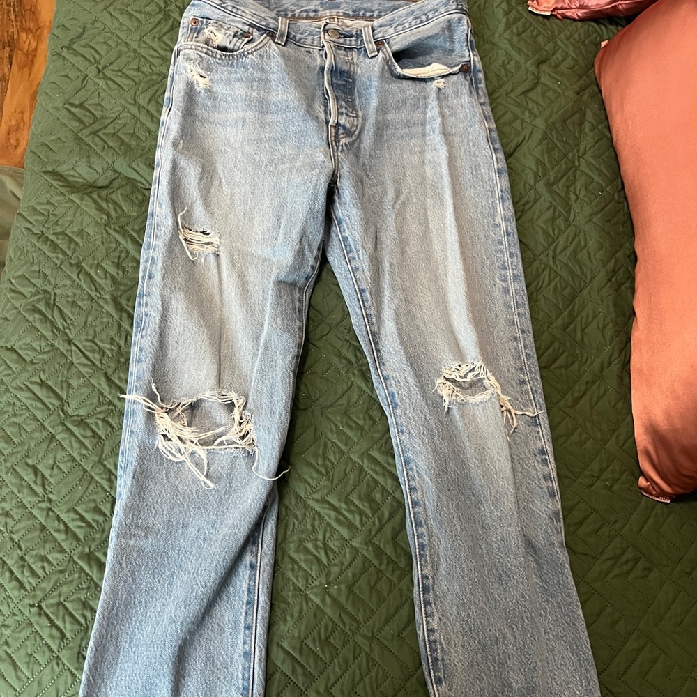 Levi's 501 Light Blue Distressed jeans